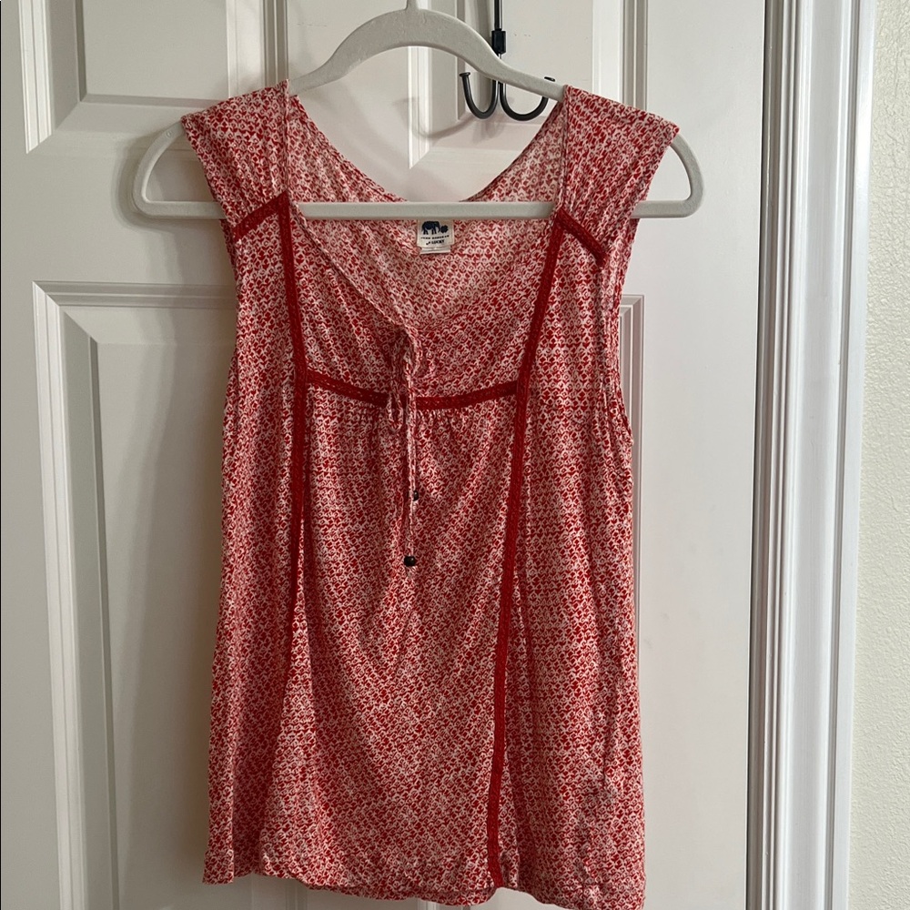 Lucky Brand Coral Red Printed Tie-Front Tank